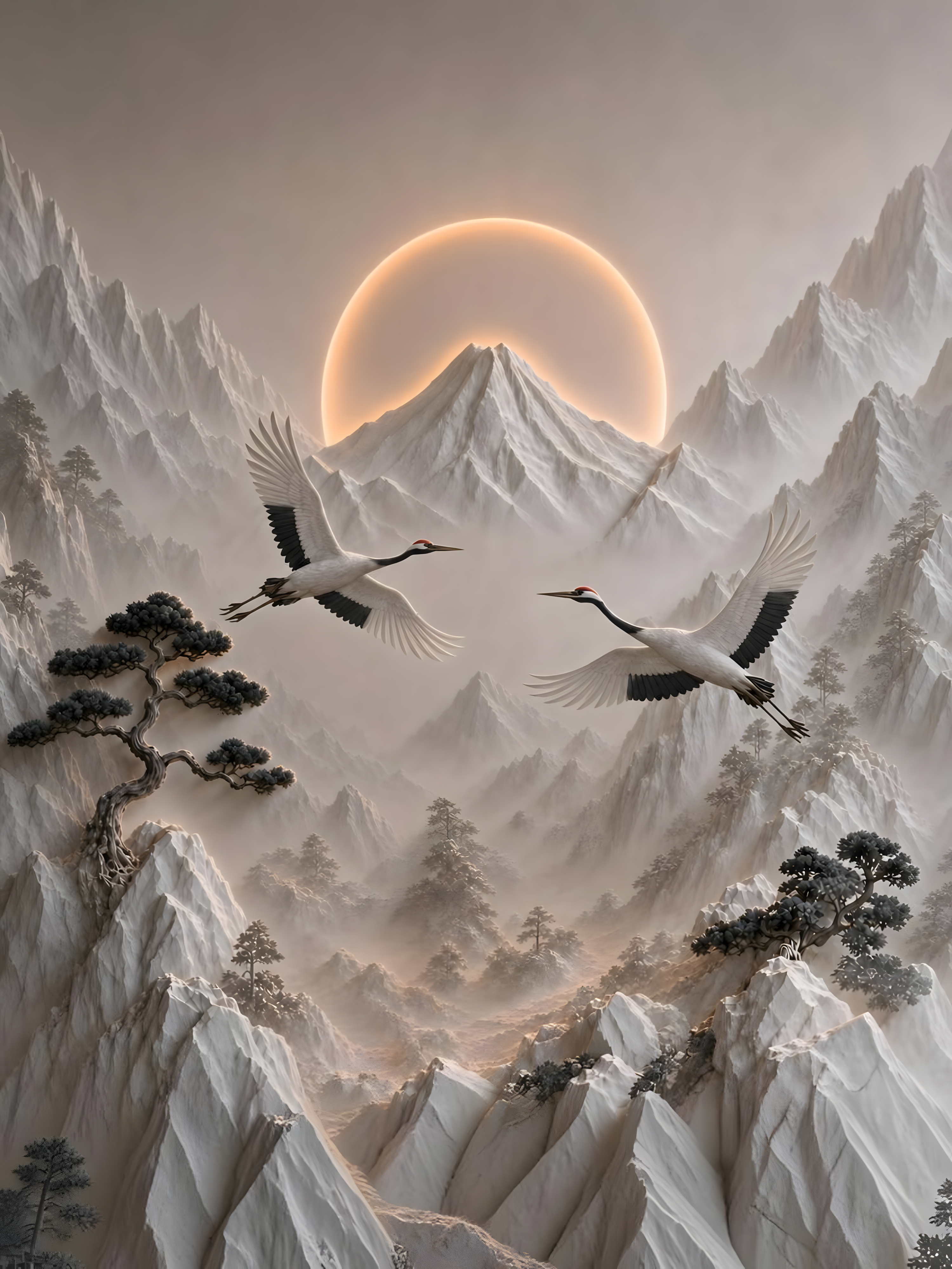 Il Volo delle Gru Sacre sul Monte Fuji